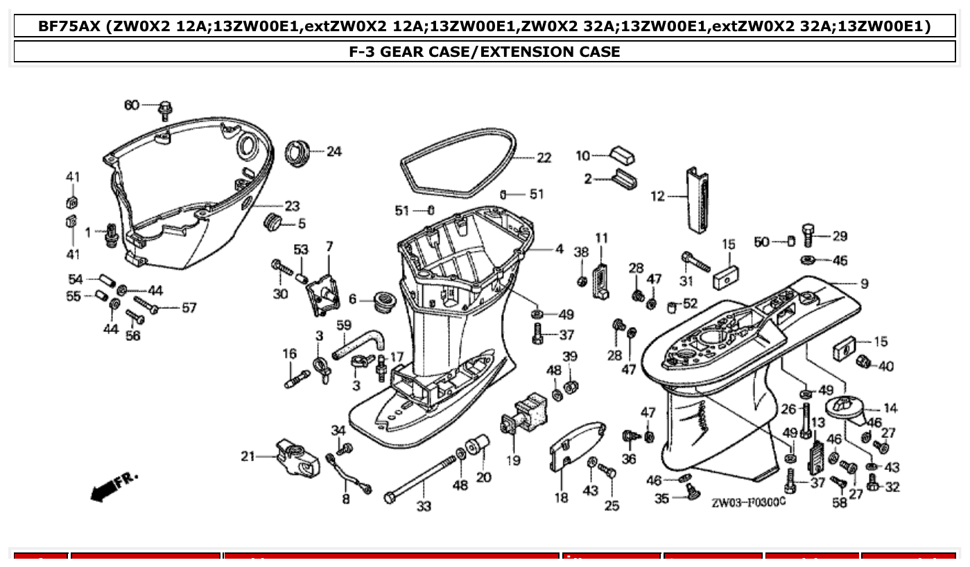Honda BF75AX GEAR CASE/EXTENSION CASE parts diagram
