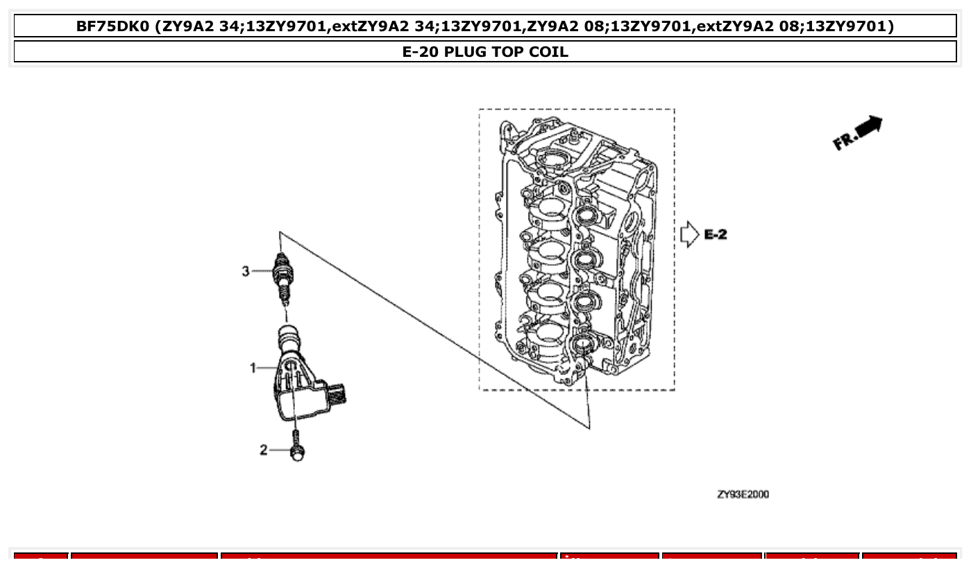 Honda BF75DK0 PLUG TOP COIL parts diagram
