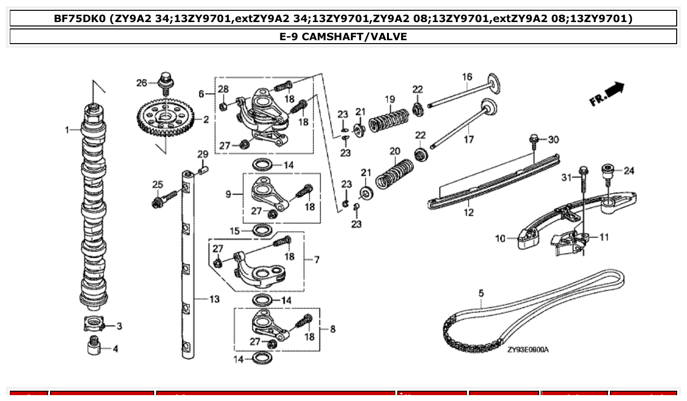 Honda BF75DK0 CAMSHAFT/VALVE parts diagram