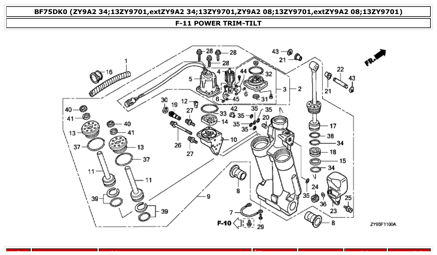 Honda BF75DK0 POWER TRIM-TILT parts diagram