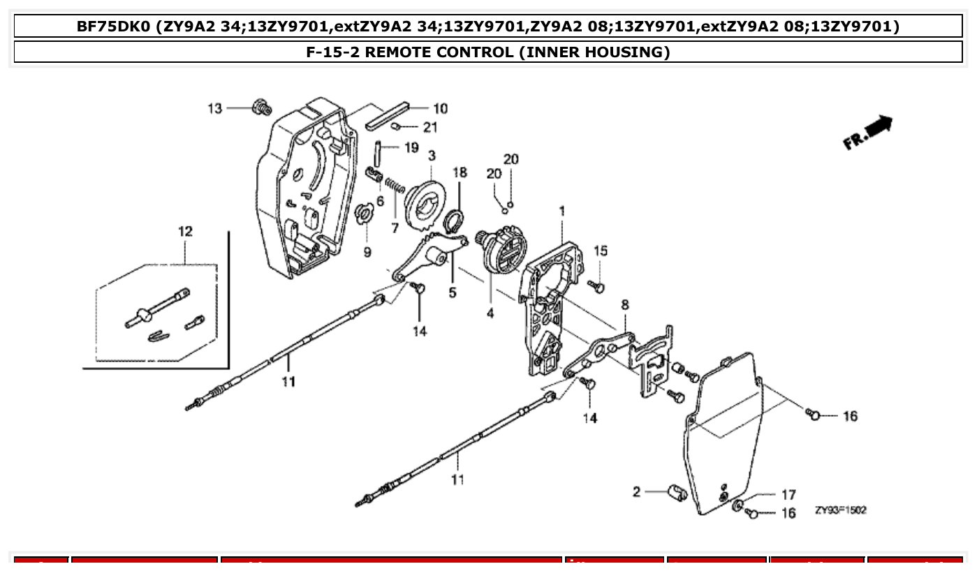 Honda BF75DK0 REMOTE CONTROL (INNER HOUSING) parts diagram