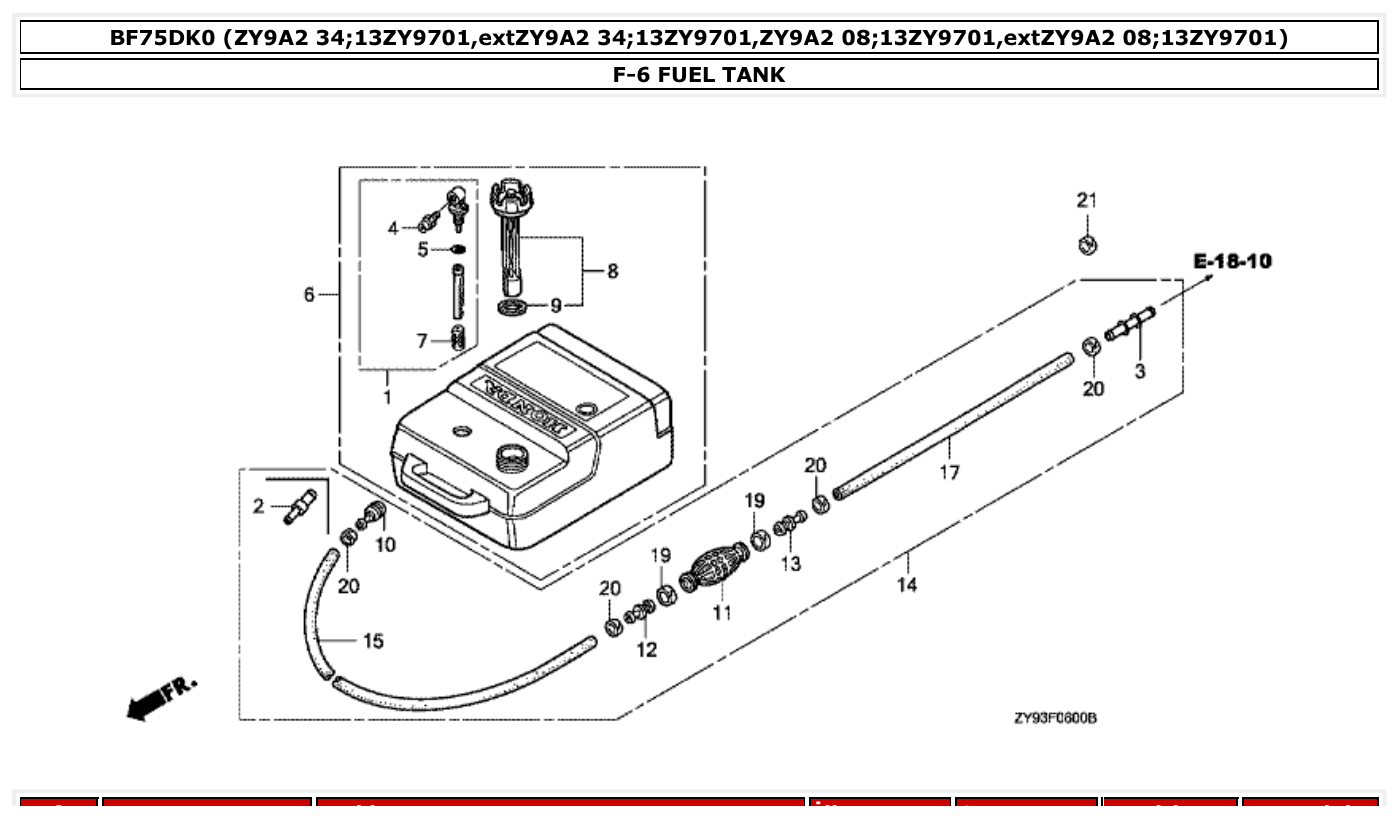 Honda BF75DK0 FUEL TANK parts diagram