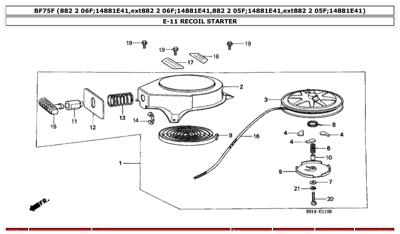 Honda BF75F RECOIL STARTER parts diagram
