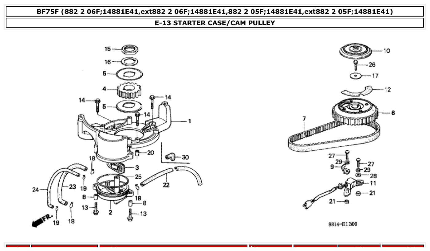 Honda BF75F STARTER CASE/CAM PULLEY parts diagram