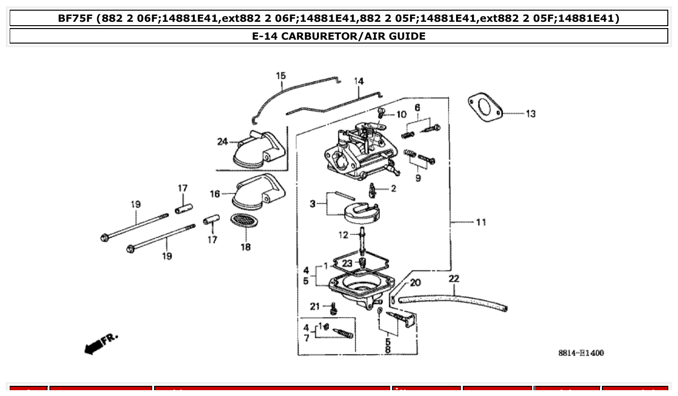 Honda BF75F CARBURETOR/AIR GUIDE parts diagram