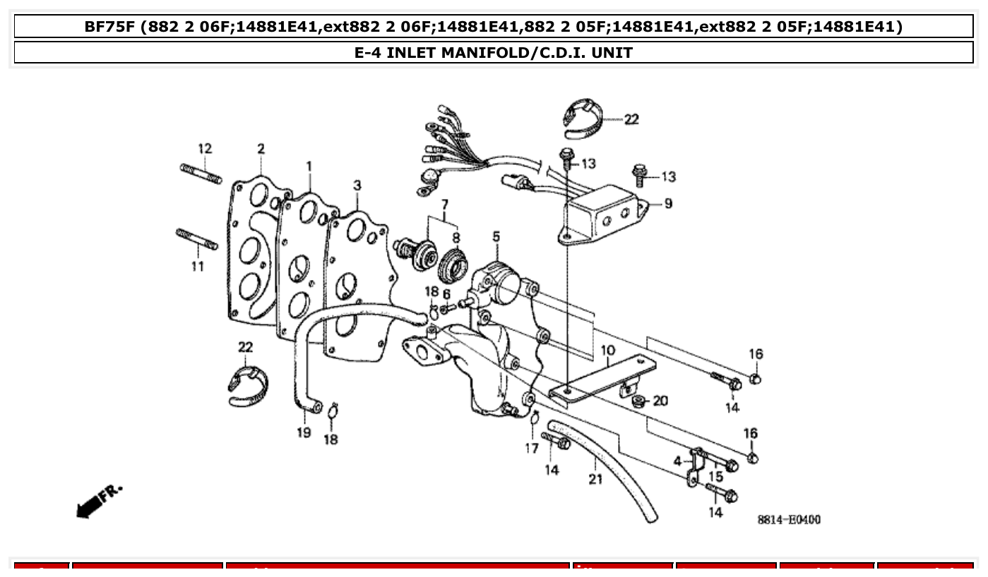Honda BF75F INLET MANIFOLD/C.D.I. UNIT parts diagram