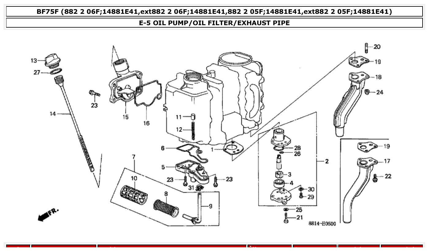 Honda BF75F OIL PUMP/OIL FILTER/EXHAUST PIPE parts diagram