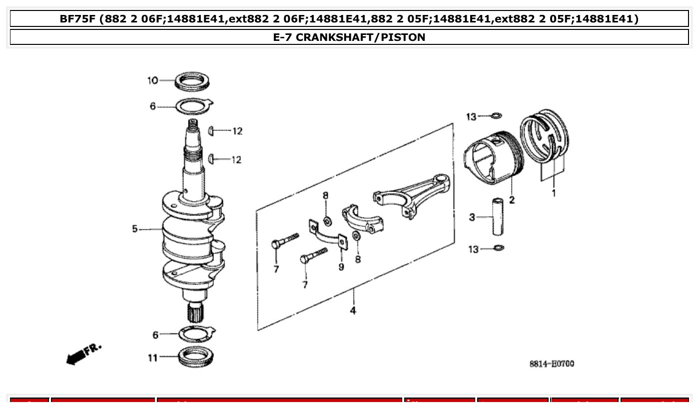 Honda BF75F CRANKSHAFT/PISTON parts diagram