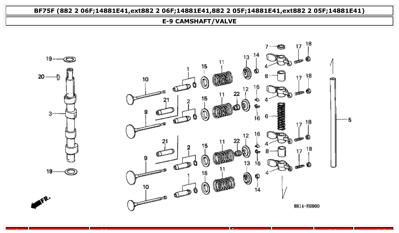 Honda BF75F CAMSHAFT/VALVE parts diagram