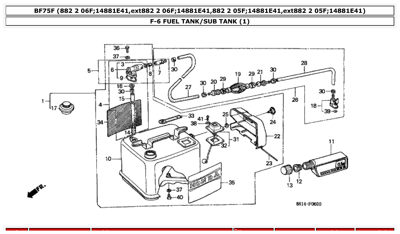 Honda BF75F FUEL TANK/SUB TANK (1) parts diagram