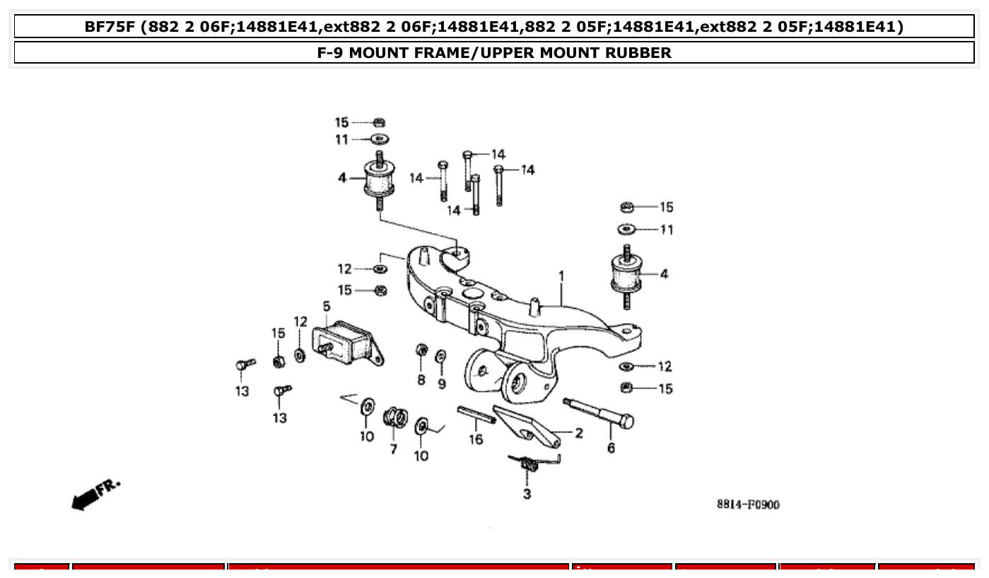 Honda BF75F MOUNT FRAME/UPPER MOUNT RUBBER parts diagram