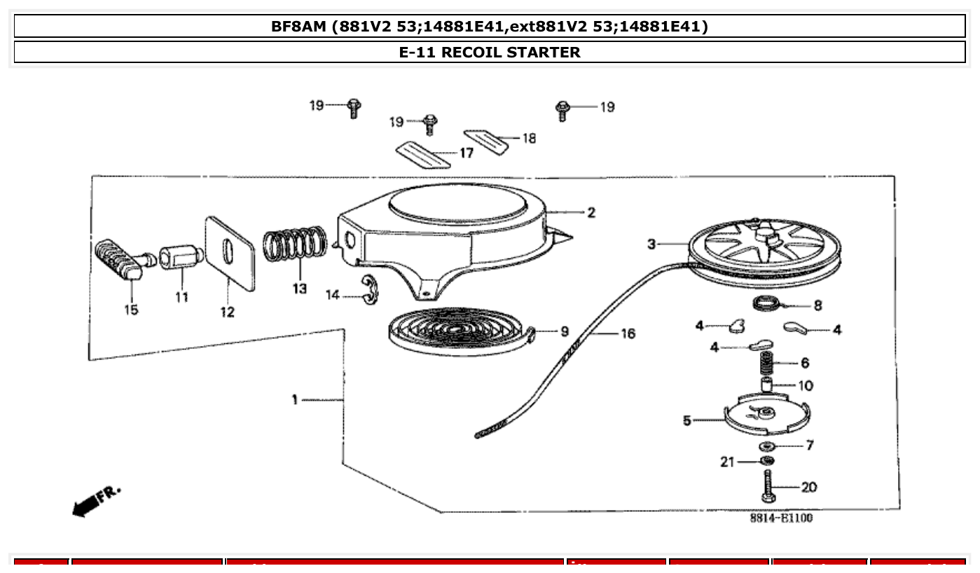 Honda BF8AM RECOIL STARTER parts diagram