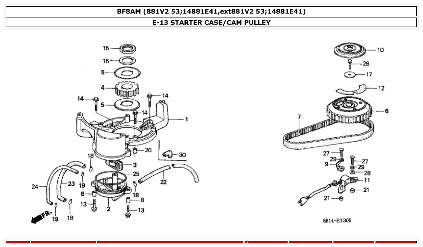 Honda BF8AM STARTER CASE/CAM PULLEY parts diagram