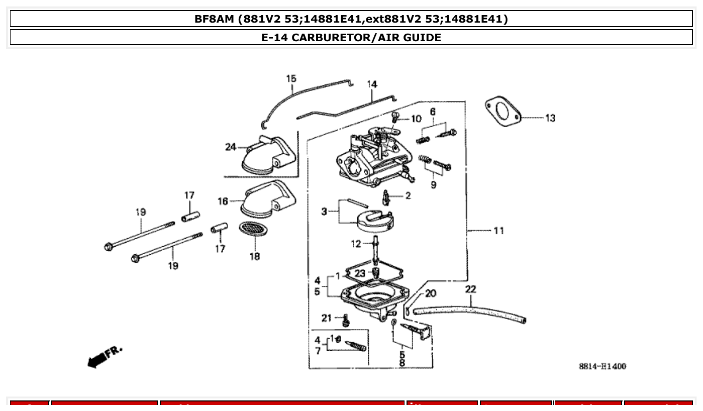 Honda BF8AM CARBURETOR/AIR GUIDE parts diagram