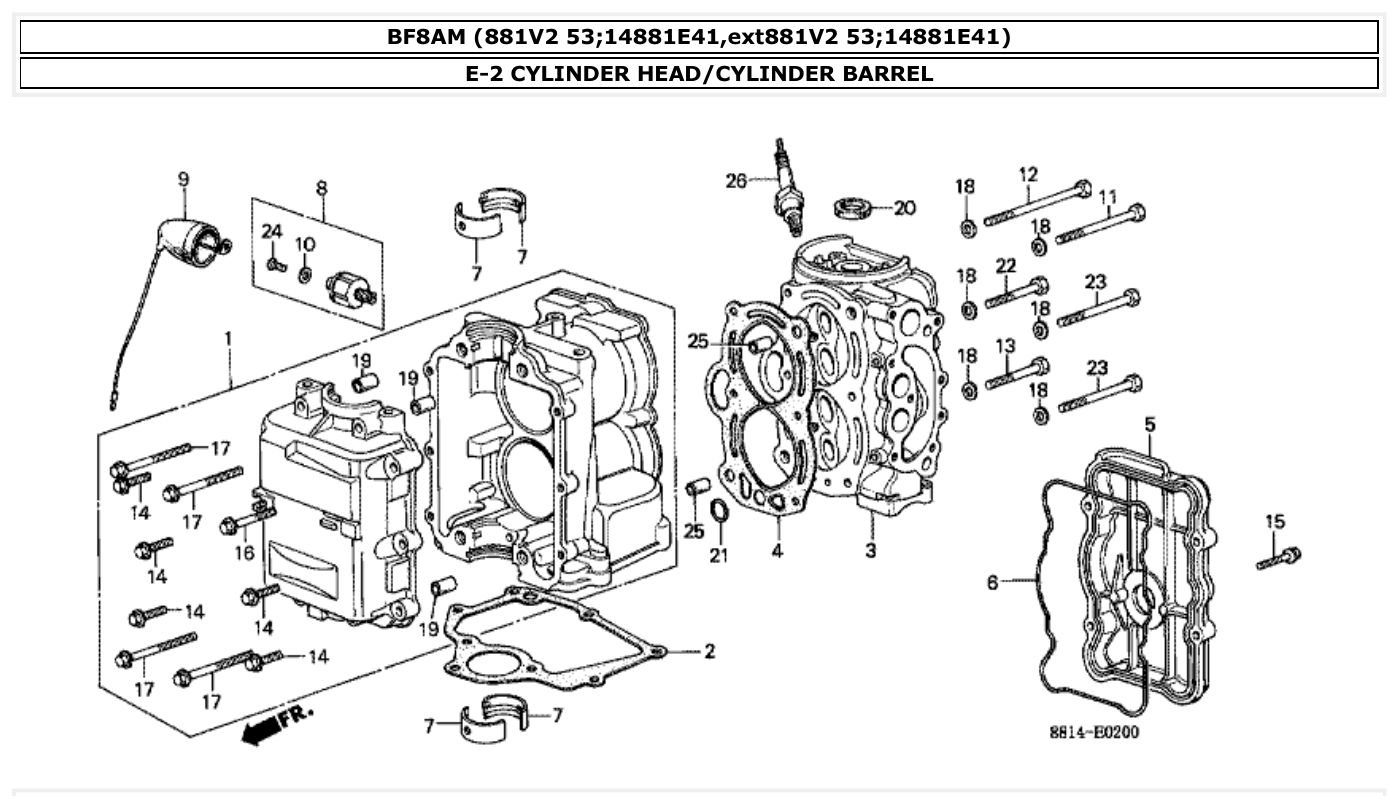 Honda BF8AM CYLINDER HEAD/CYLINDER BARREL parts diagram