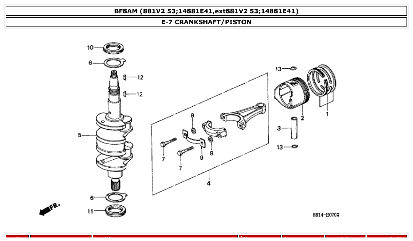 Honda BF8AM CRANKSHAFT/PISTON parts diagram
