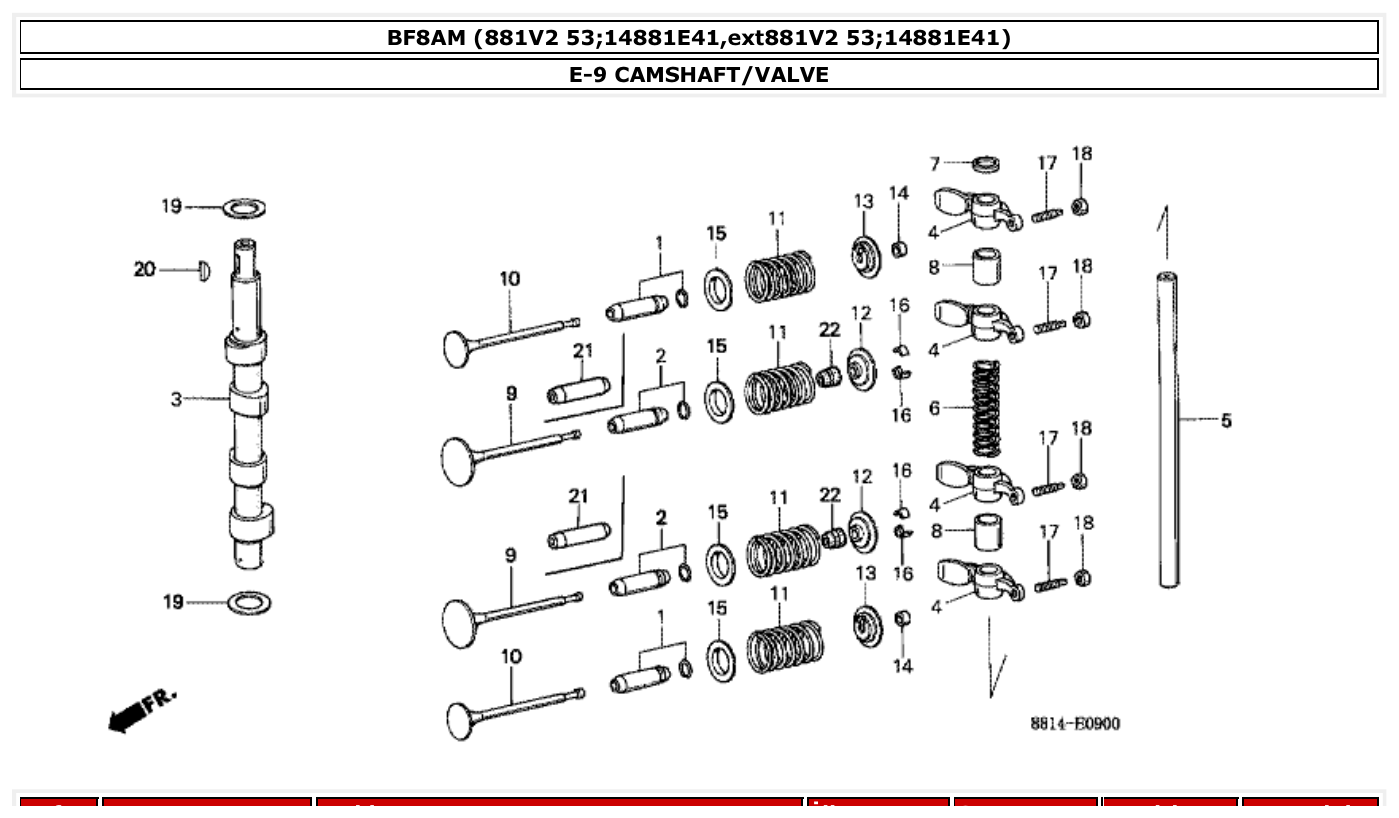 Honda BF8AM CAMSHAFT/VALVE parts diagram