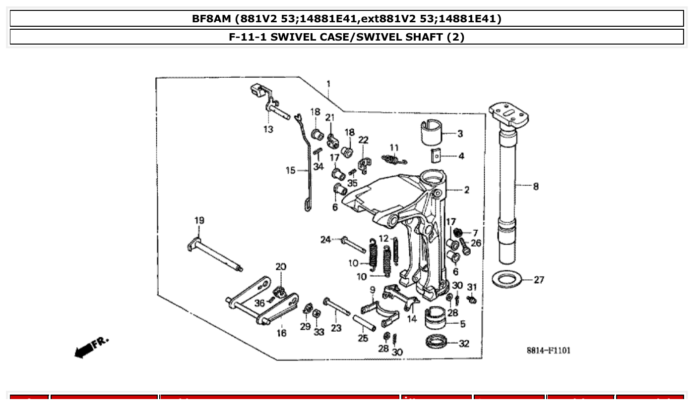 Honda BF8AM SWIVEL CASE/SWIVEL SHAFT (2) parts diagram