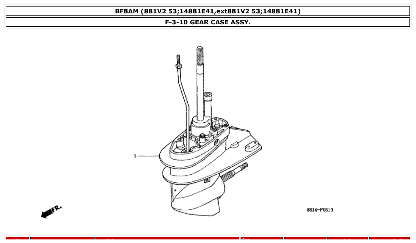 Honda BF8AM GEAR CASE ASSY. parts diagram