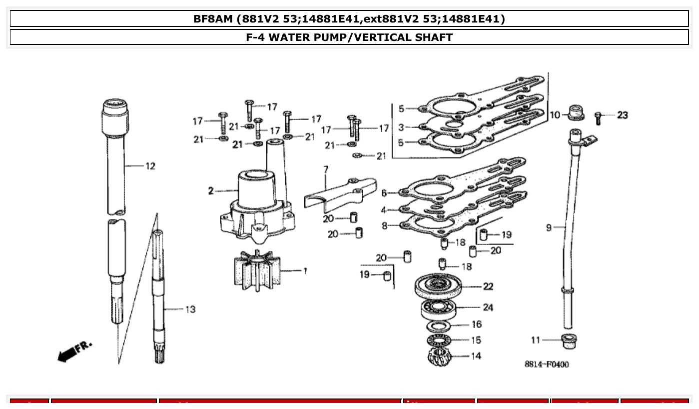 Honda BF8AM WATER PUMP/VERTICAL SHAFT parts diagram