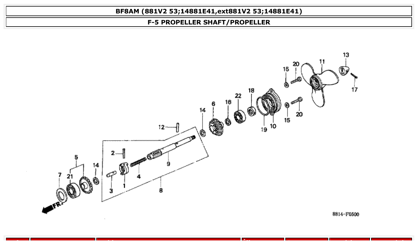 Honda BF8AM PROPELLER SHAFT/PROPELLER parts diagram