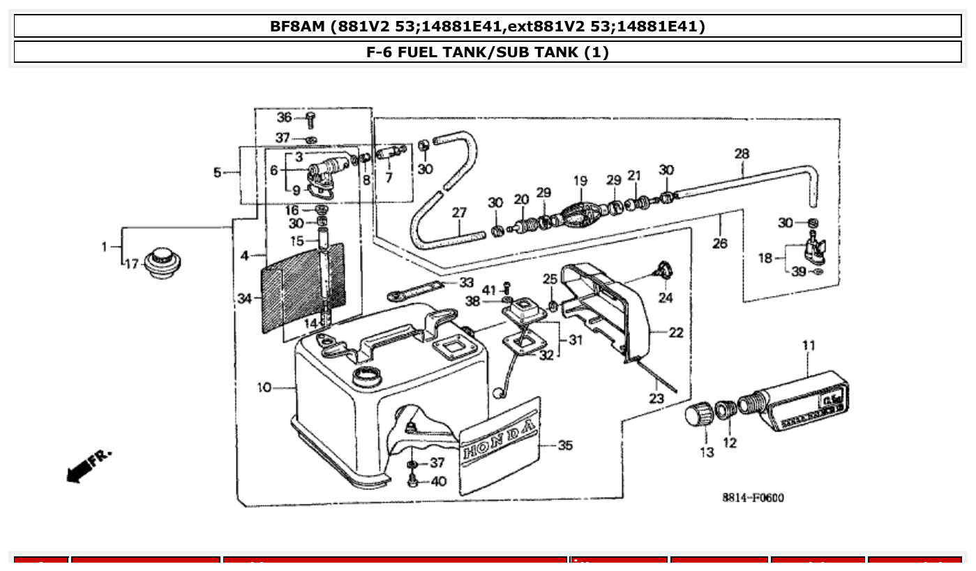 Honda BF8AM FUEL TANK/SUB TANK (1) parts diagram