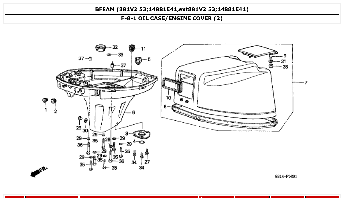 Honda BF8AM OIL CASE/ENGINE COVER (2) parts diagram