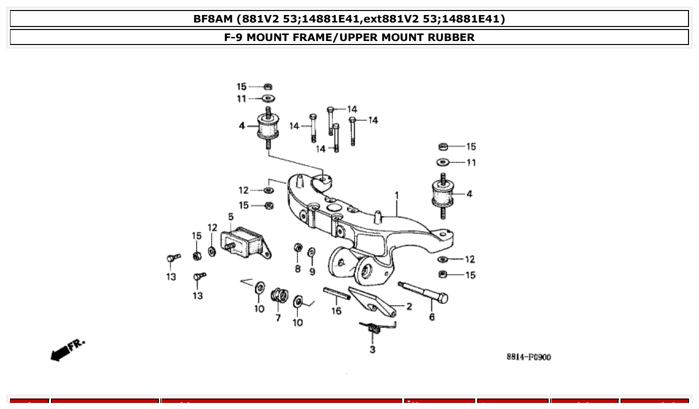 Honda BF8AM MOUNT FRAME/UPPER MOUNT RUBBER parts diagram