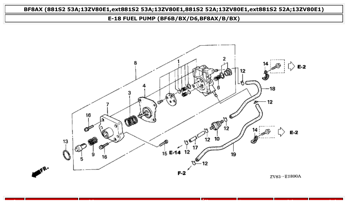 Honda BF8AX FUEL PUMP (BF6B/BX/D6,BF8AX/B/BX) parts diagram