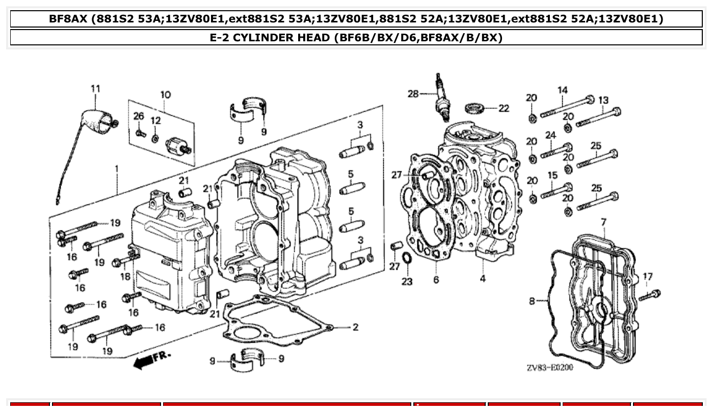 Honda BF8AX CYLINDER HEAD (BF6B/BX/D6,BF8AX/B/BX) parts diagram