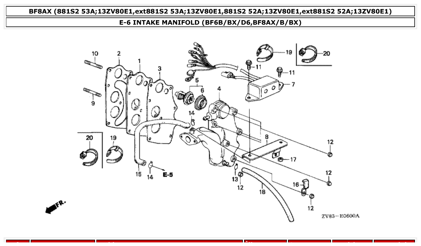 Honda BF8AX INTAKE MANIFOLD (BF6B/BX/D6,BF8AX/B/BX) parts diagram