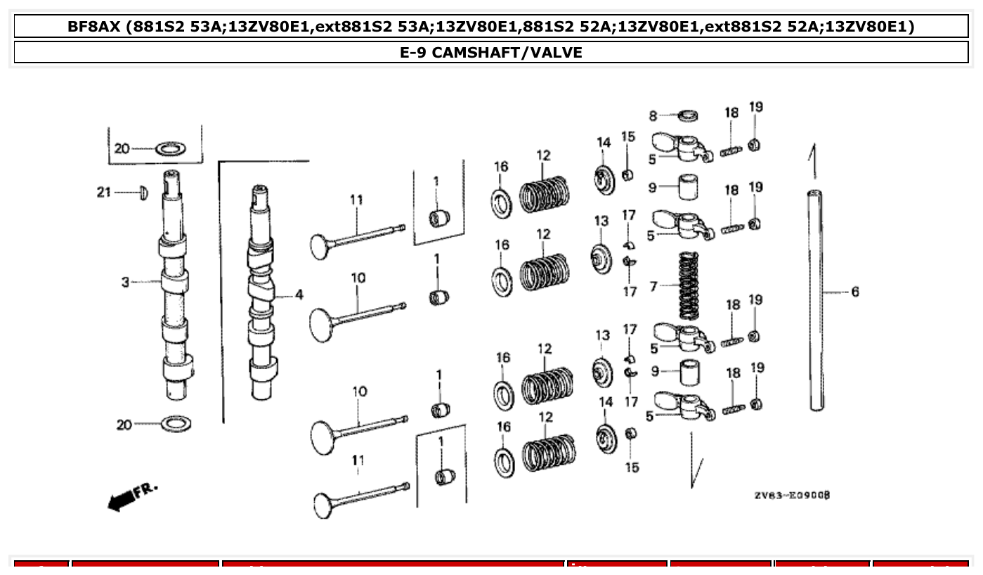 Honda BF8AX CAMSHAFT/VALVE parts diagram