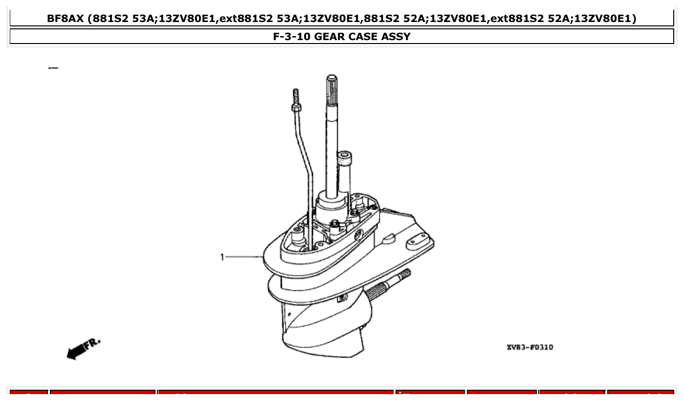 Honda BF8AX GEAR CASE ASSY parts diagram