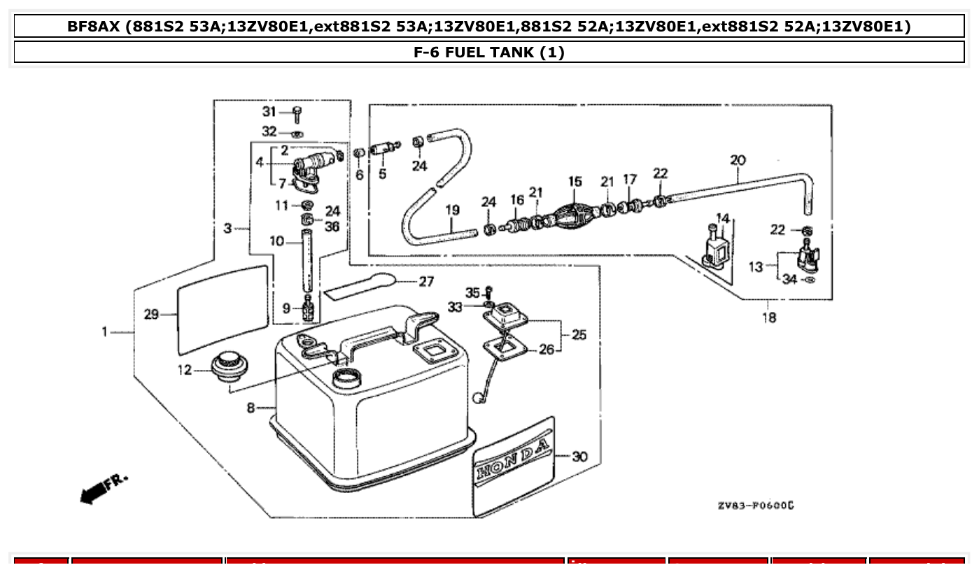 Honda BF8AX FUEL TANK (1) parts diagram