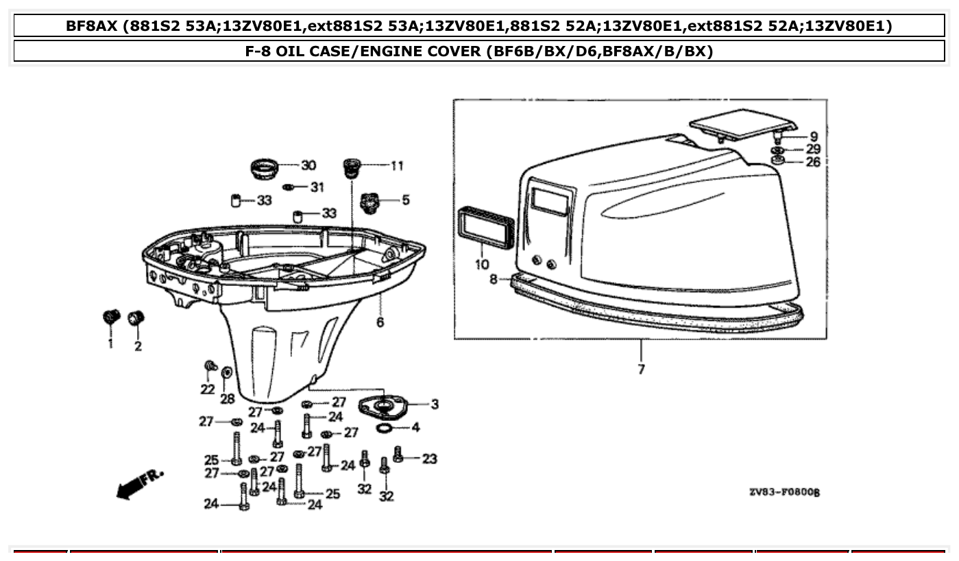 Honda BF8AX OIL CASE/ENGINE COVER (BF6B/BX/D6,BF8AX/B/BX) parts diagram