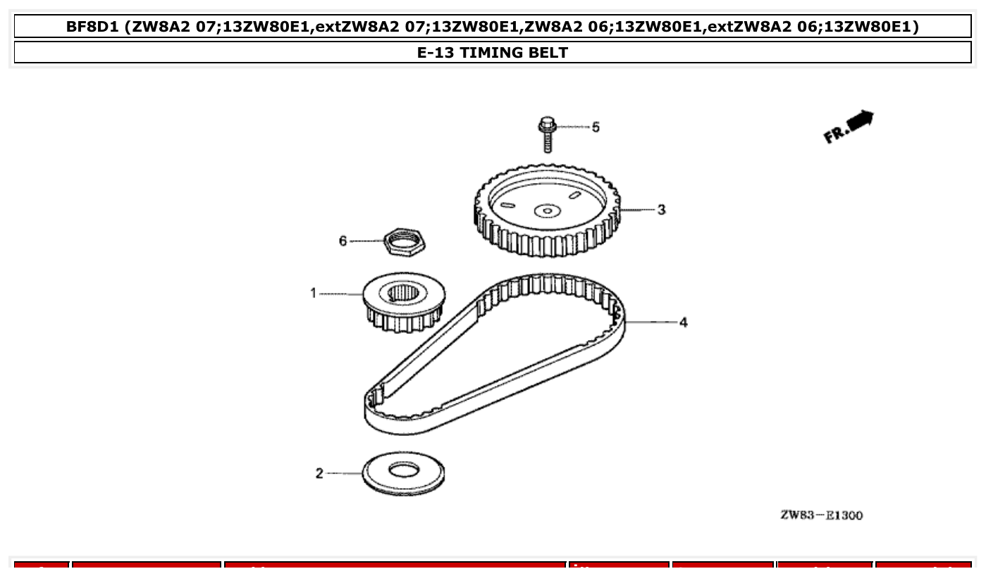 Honda BF8D1 TIMING BELT parts diagram