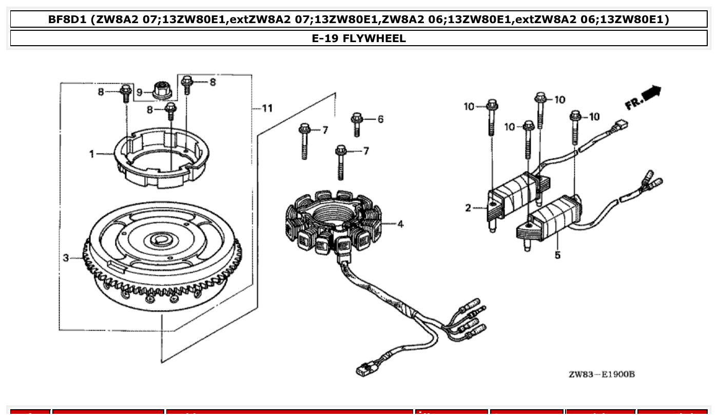 Honda BF8D1 FLYWHEEL parts diagram