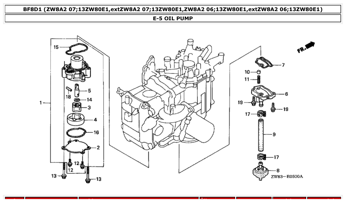 Honda BF8D1 OIL PUMP parts diagram