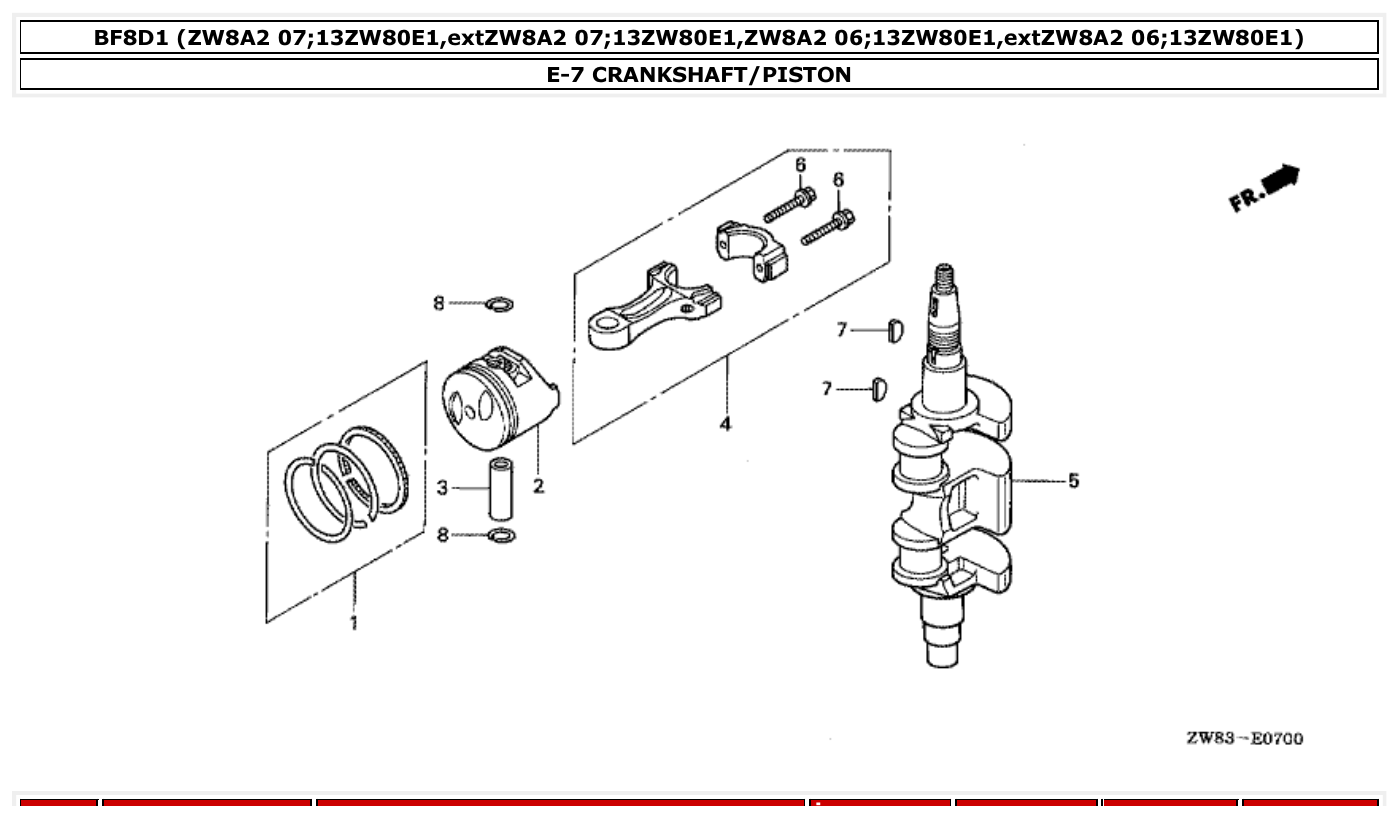 Honda BF8D1 CRANKSHAFT/PISTON parts diagram