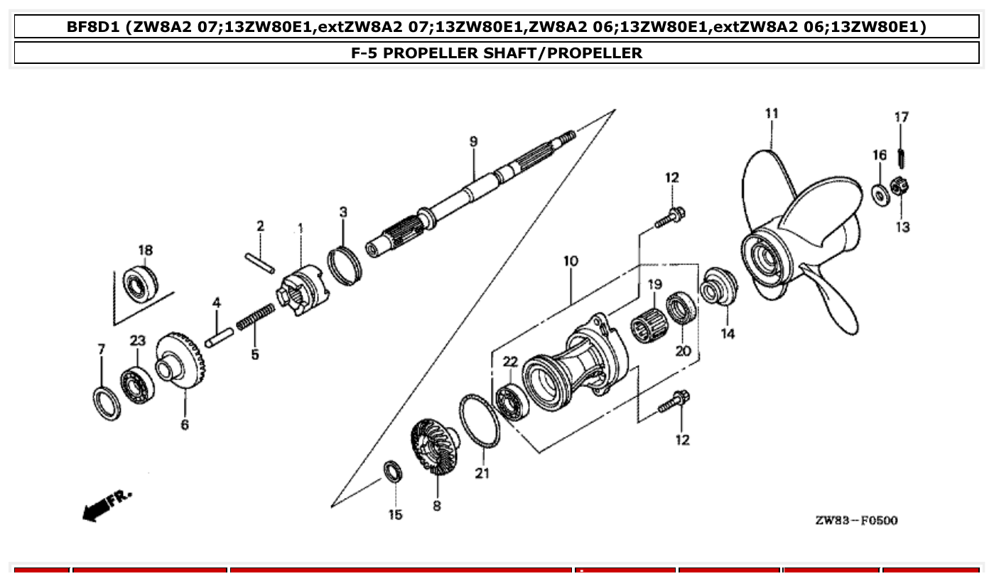 Honda BF8D1 PROPELLER SHAFT/PROPELLER parts diagram