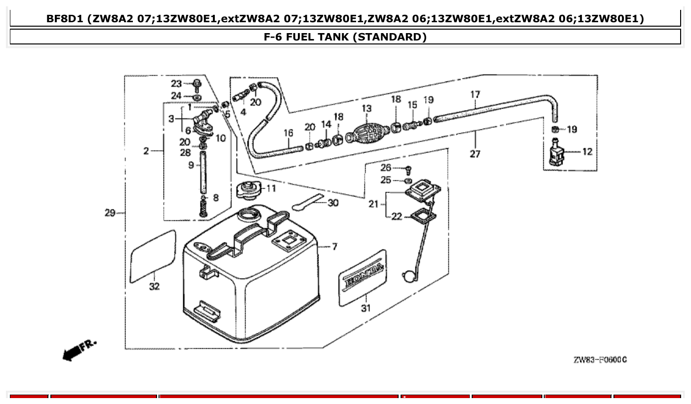 Honda BF8D1 FUEL TANK (STANDARD) parts diagram