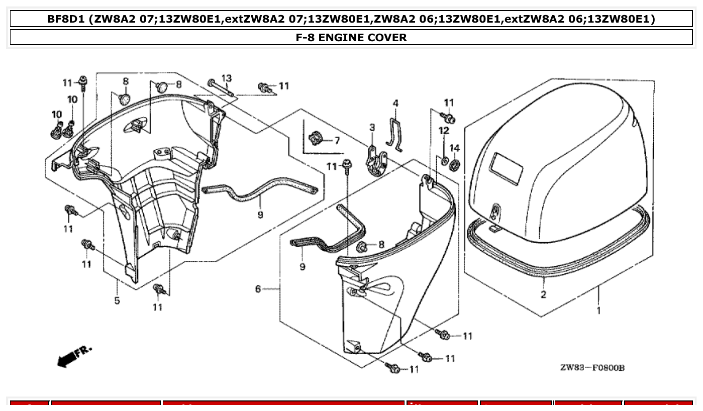 Honda BF8D1 ENGINE COVER parts diagram
