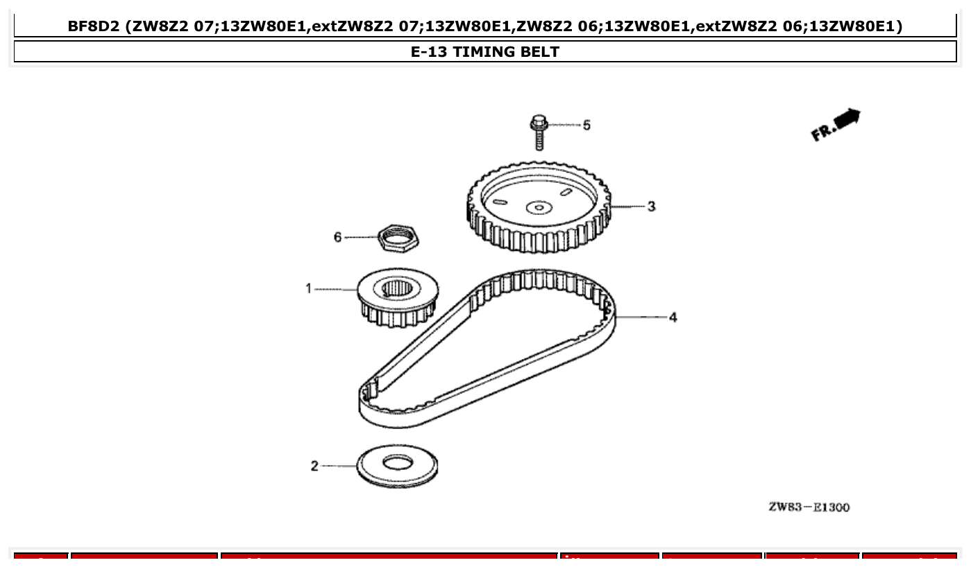 Honda BF8D2 TIMING BELT parts diagram