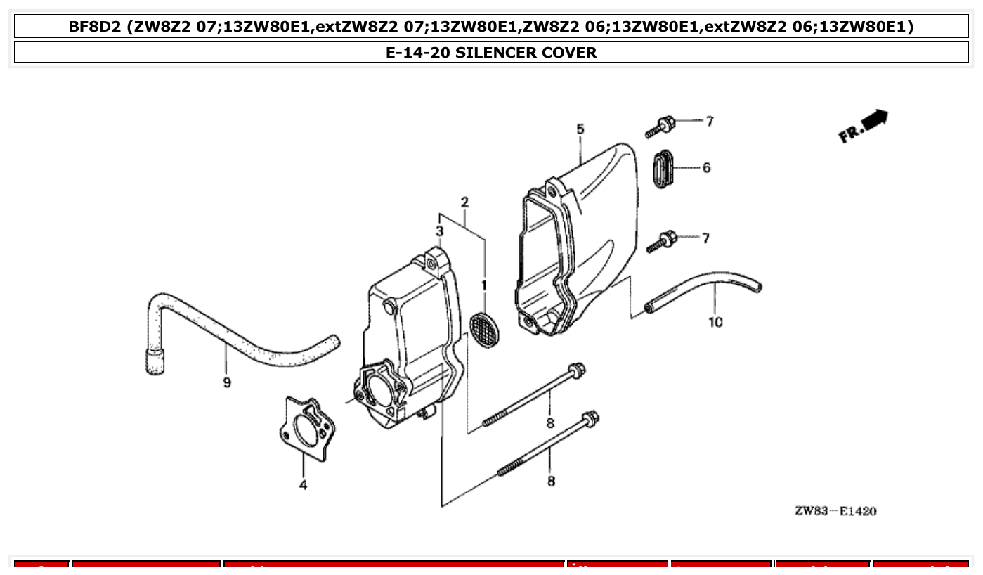 Honda BF8D2 SILENCER COVER parts diagram