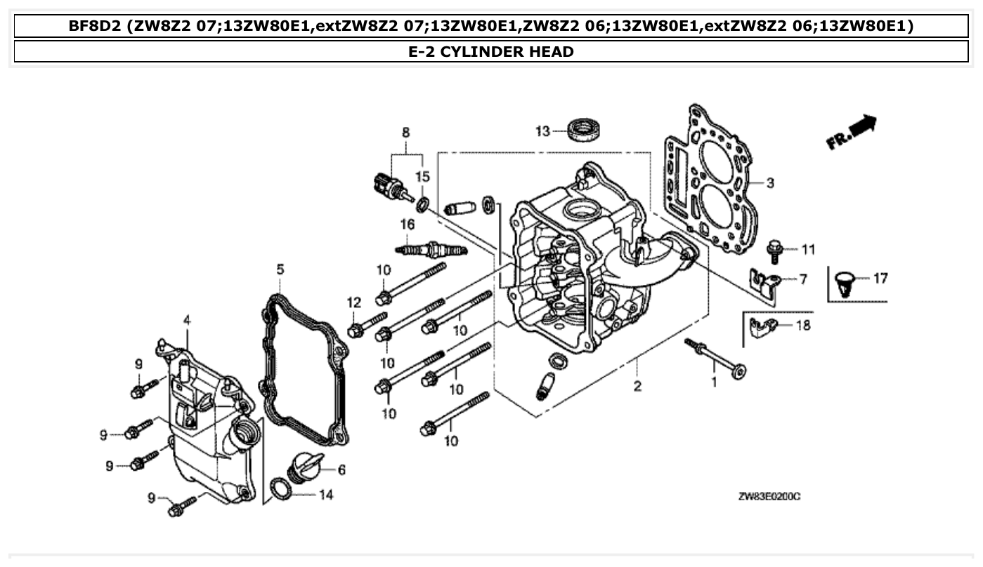 Honda BF8D2 CYLINDER HEAD parts diagram
