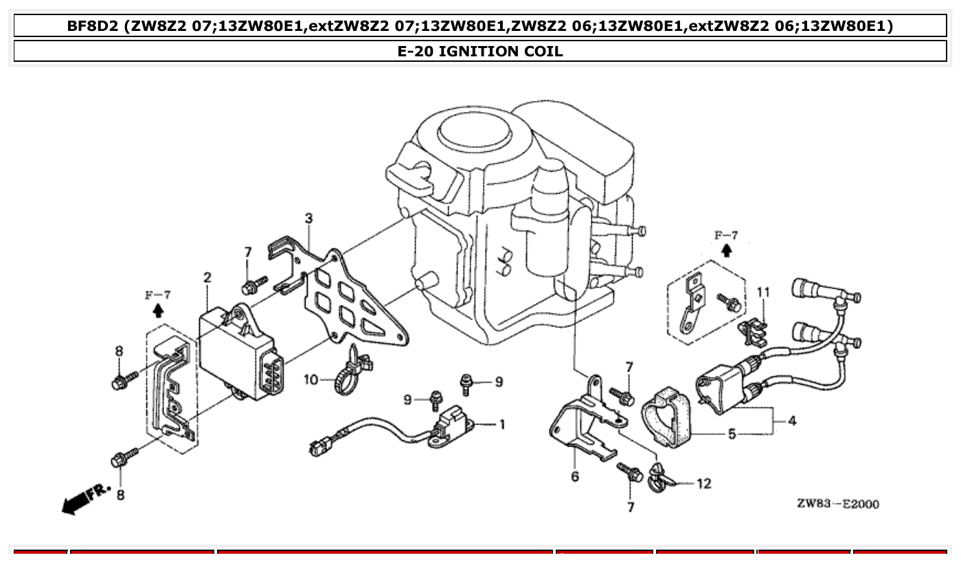Honda BF8D2 IGNITION COIL parts diagram