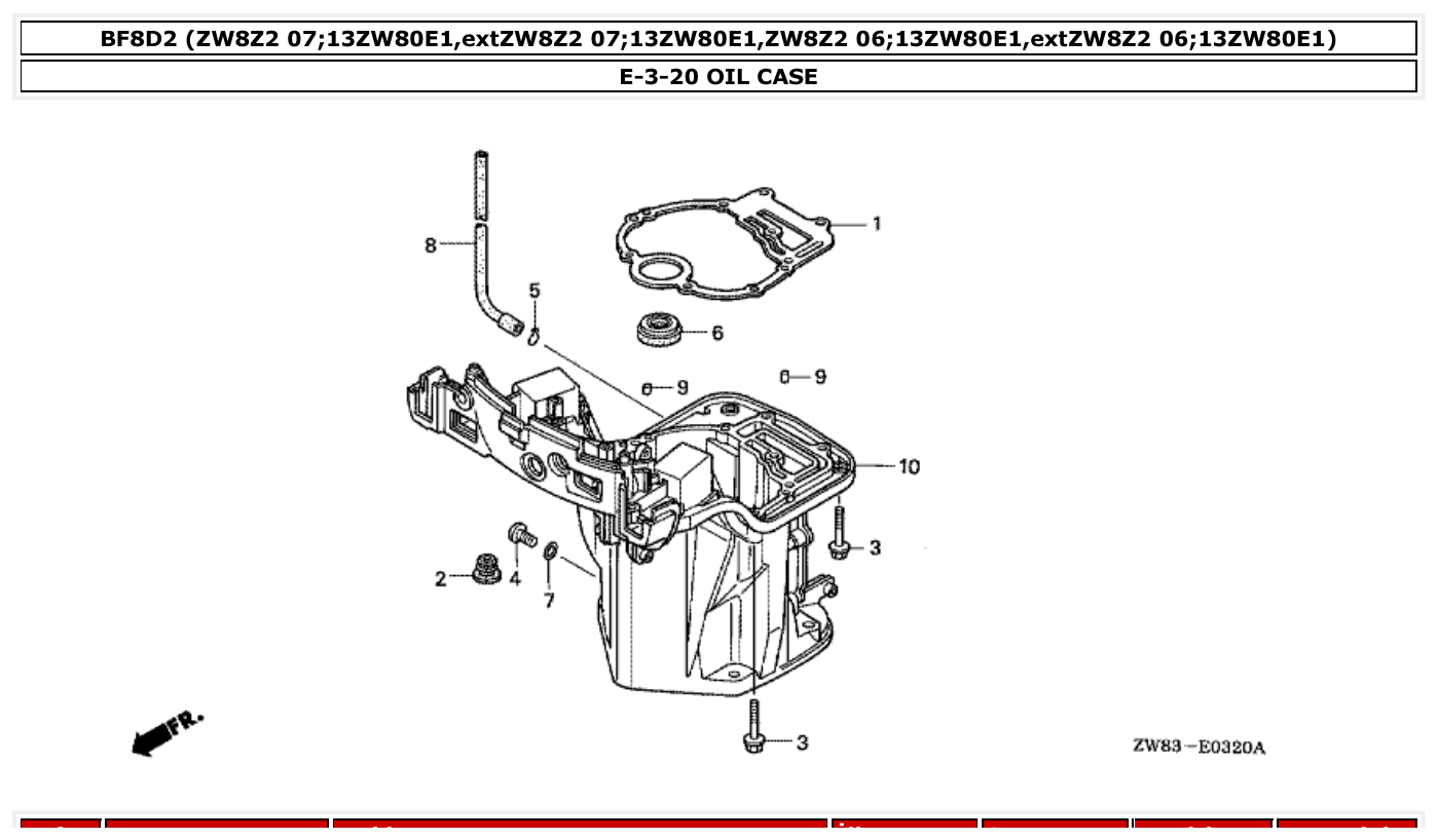 Honda BF8D2 OIL CASE parts diagram