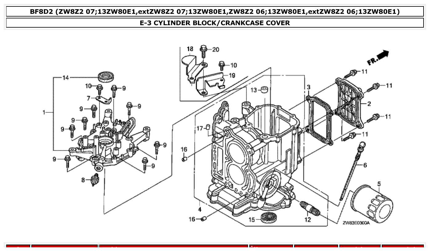 Honda BF8D2 CYLINDER BLOCK/CRANKCASE COVER parts diagram
