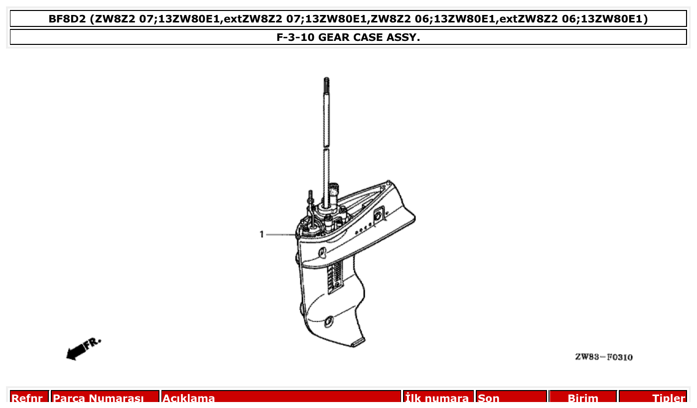 Honda BF8D2 GEAR CASE ASSY. parts diagram