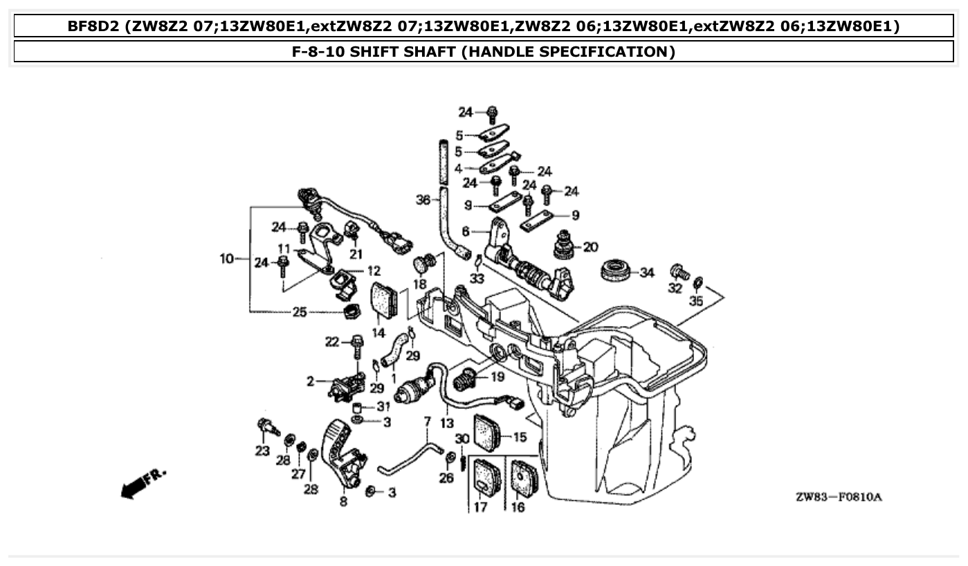 Honda BF8D2 SHIFT SHAFT (HANDLE SPECIFICATION) parts diagram